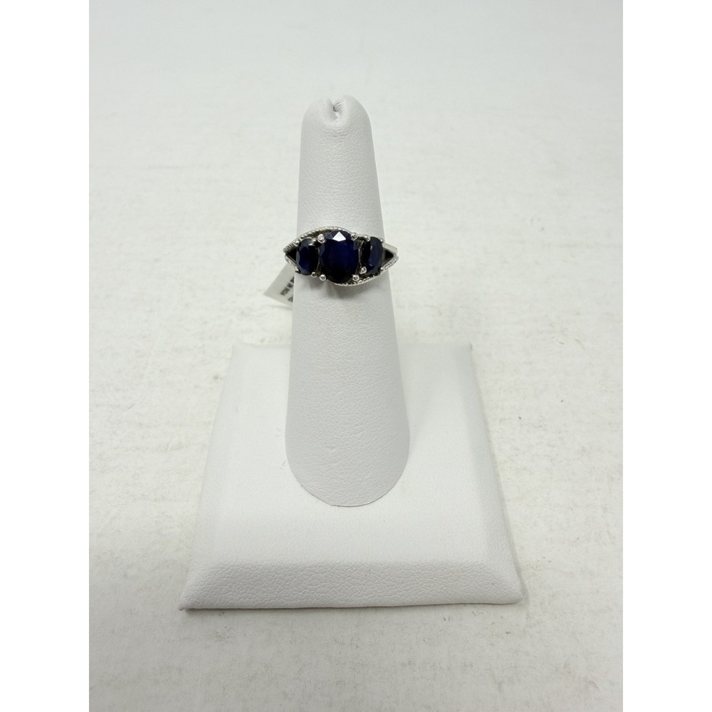 Shop LC Kanchanaburi Blue Sapphire Sterling Silver Trilogy Size 5 Ring 5634
